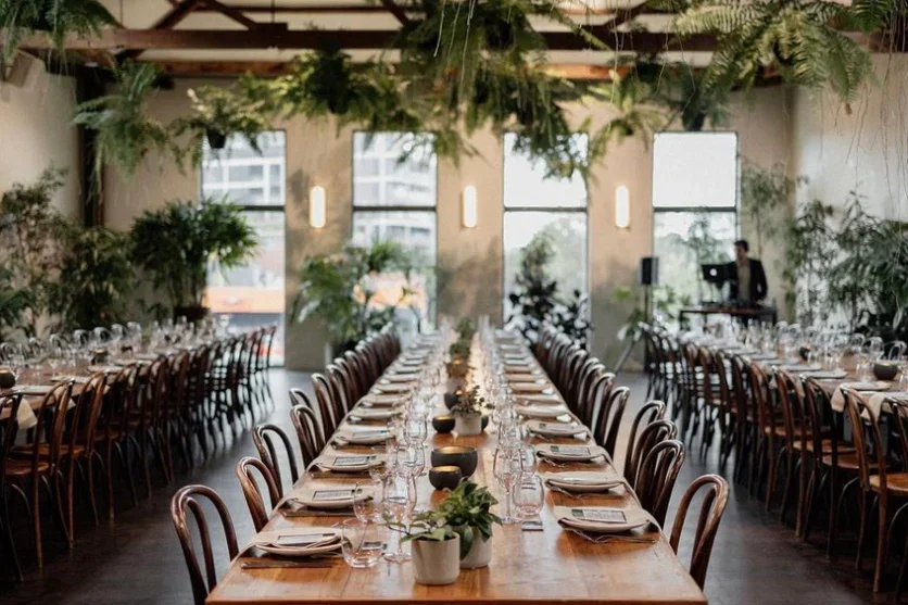 Botanical dining and event space inside Glasshaus Brücke in Richmond