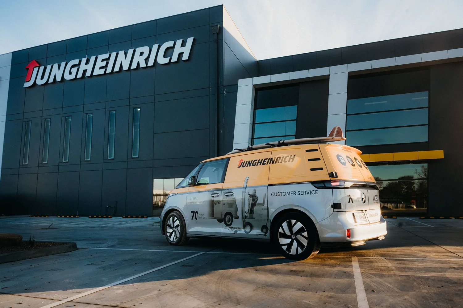 Branded Jungheinrich electric vehicle at the Melbourne headquarters launch in south-east Melbourne
