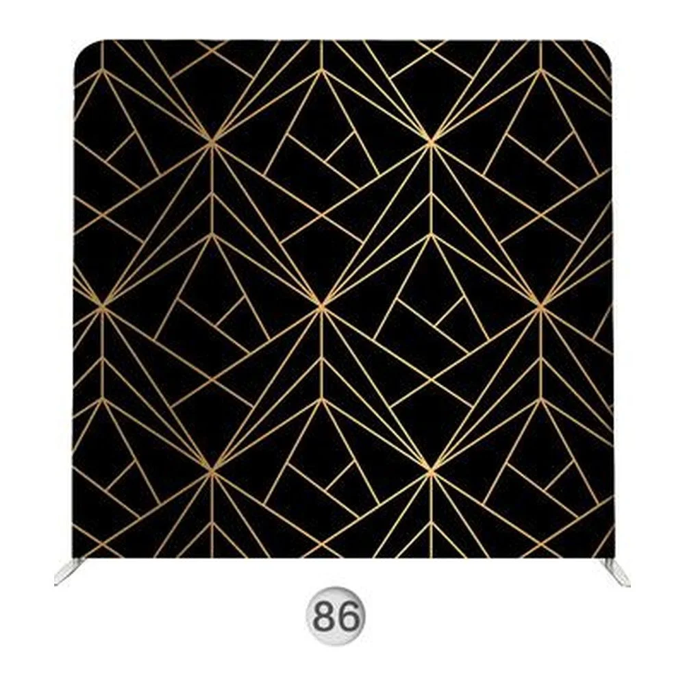 Backdrop 86, black and gold geometric photo booth backdrop