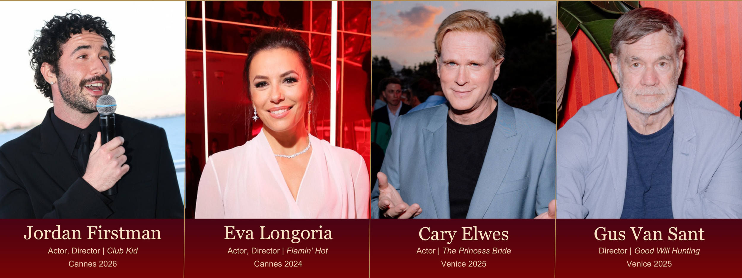 Jordan Firstman, Eva Longoria, Cary Elwes and Gus Van Sant at Breaking Through The Lens events.
