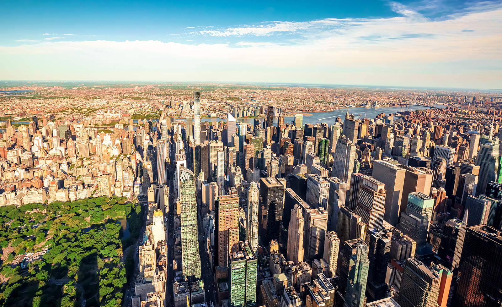 Aerial view of Columbus Circle and Central Park on the Upper West Side
