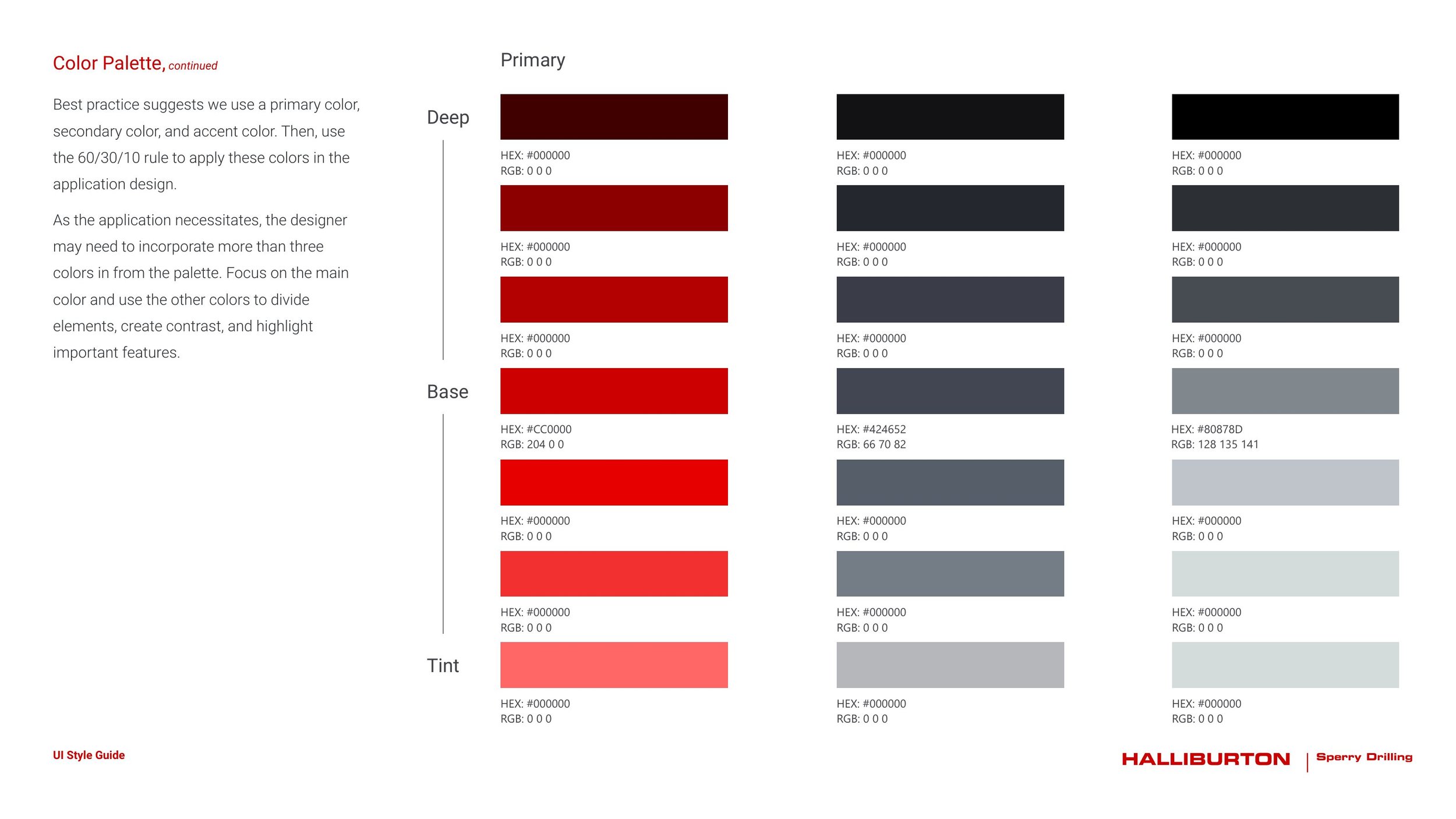 Primary color scale — deep / base / tint variants