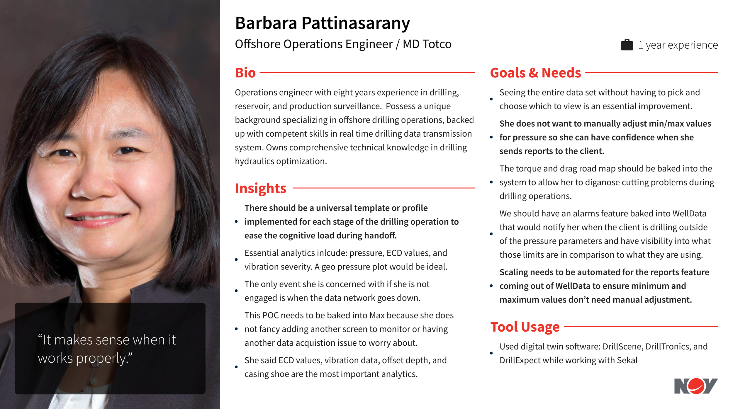 Barbara Pattinasarany persona, Offshore Operations Engineer, M/D Totco