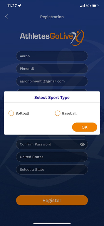 Sport Type Modal