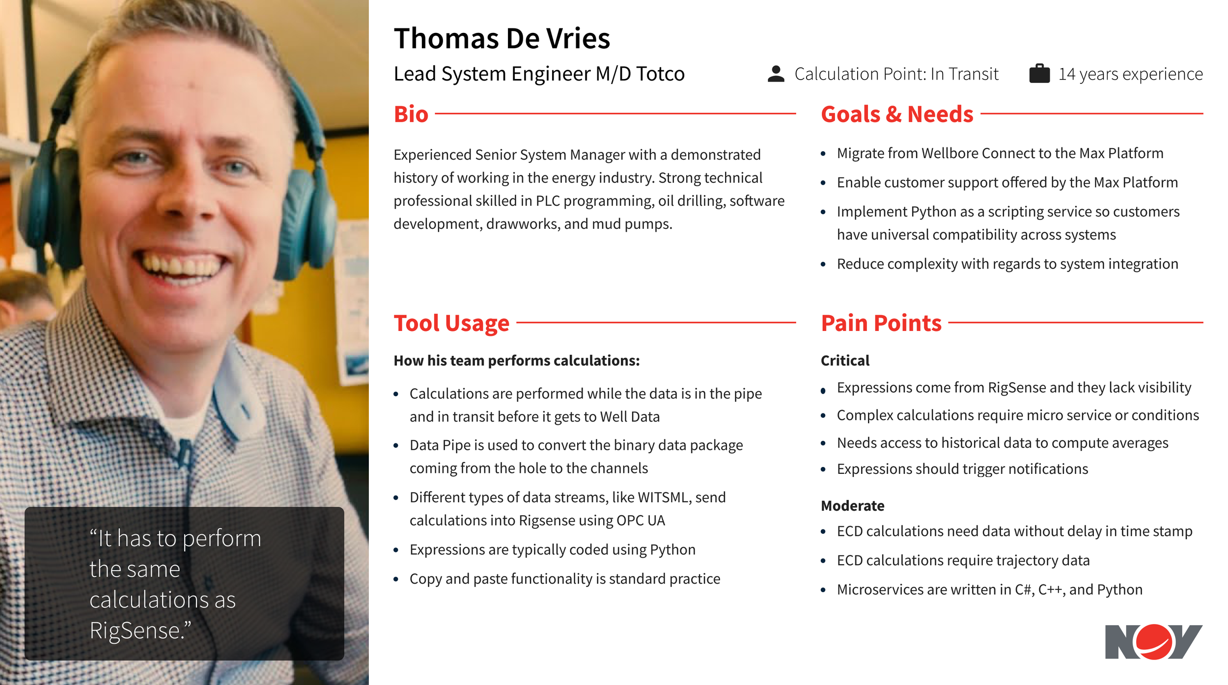 Thomas De Vries persona, Lead System Engineer, M/D Totco