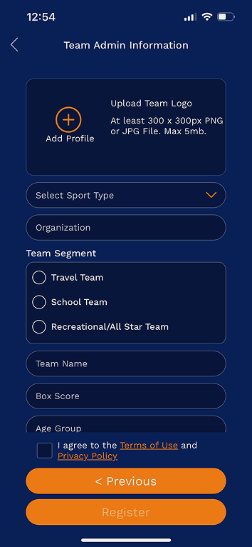 Team Admin Registration