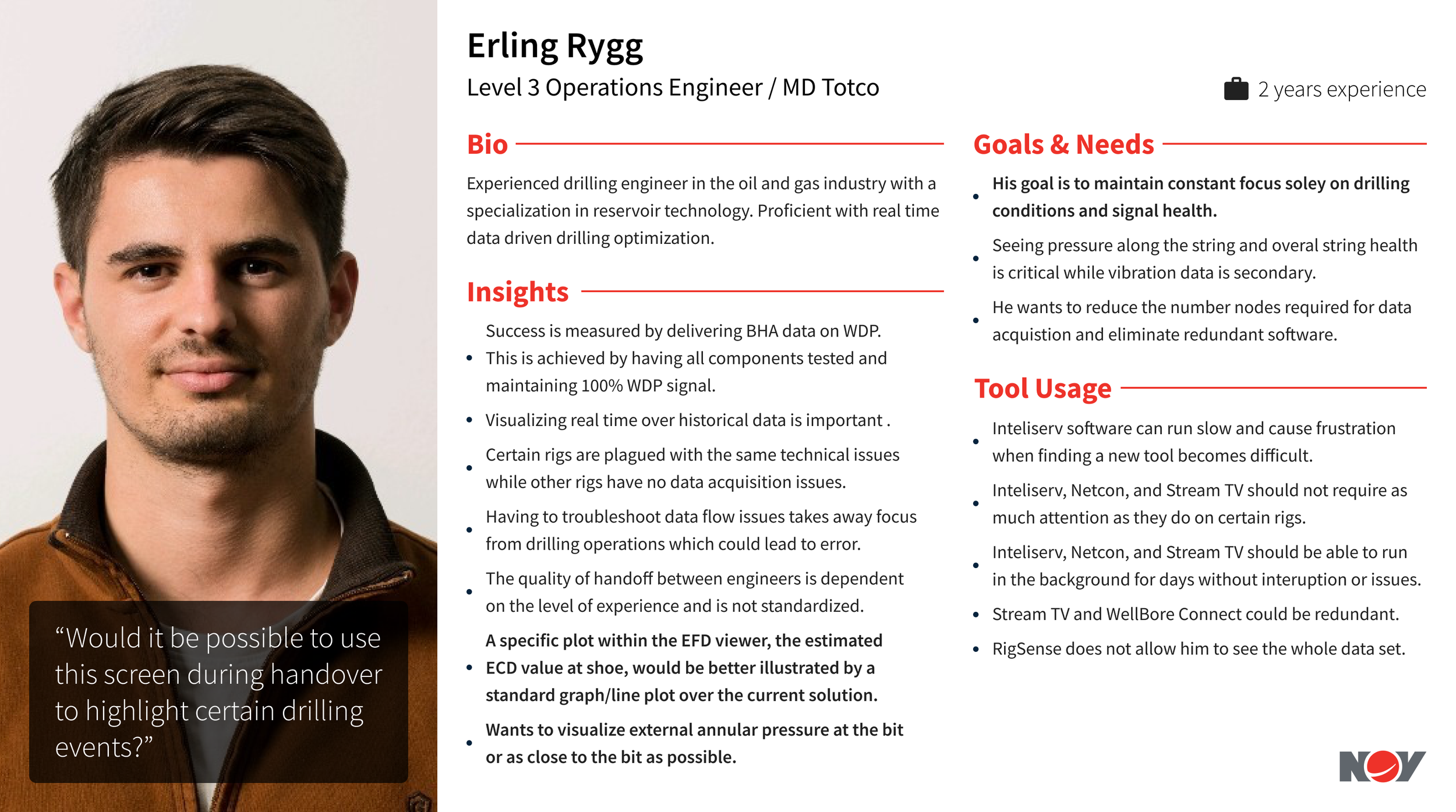 Erling Rygg persona, Level 3 Operations Engineer, M/D Totco