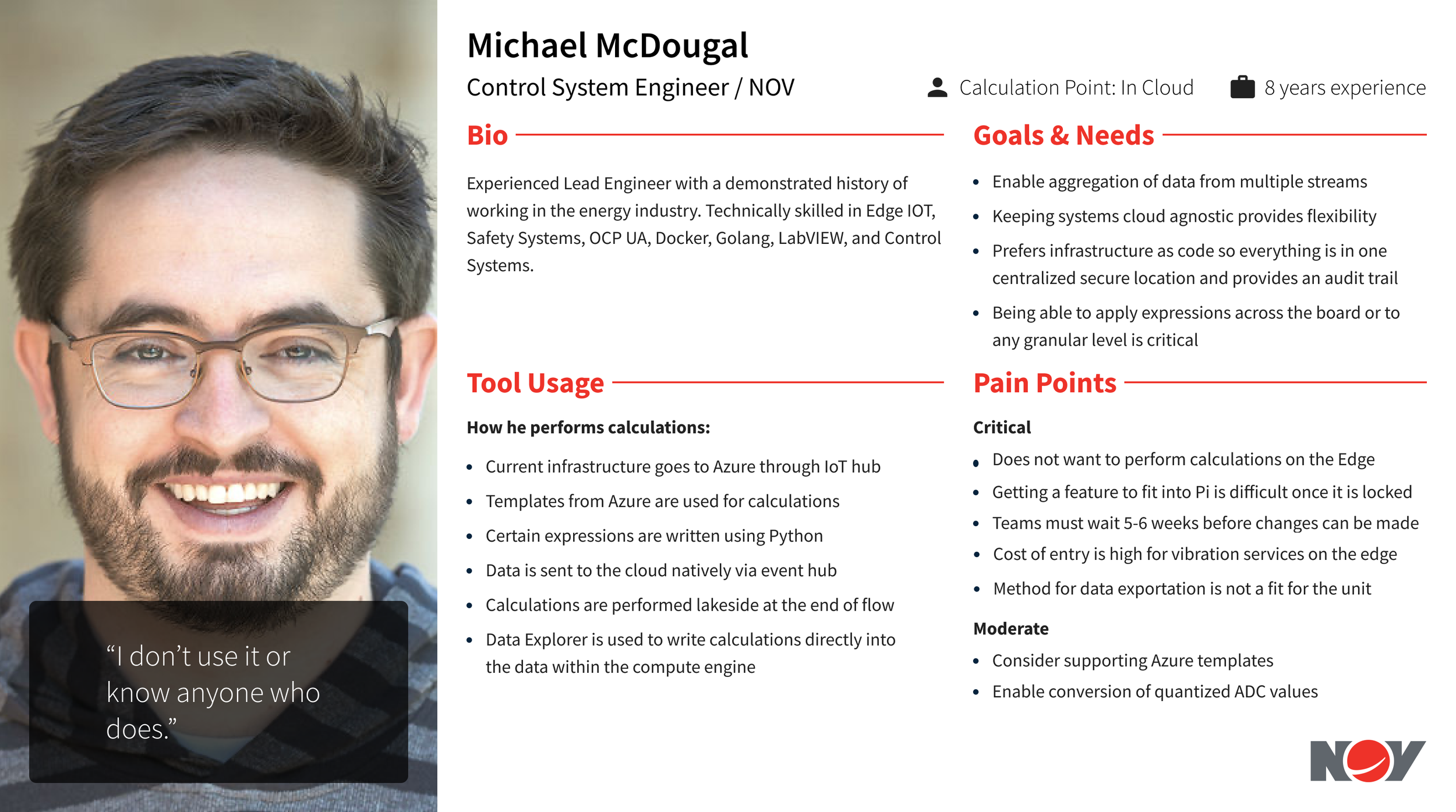 Michael McDougal persona, Control Systems Engineer, NOV