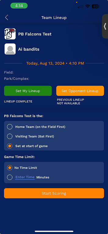 Team Lineup Setup