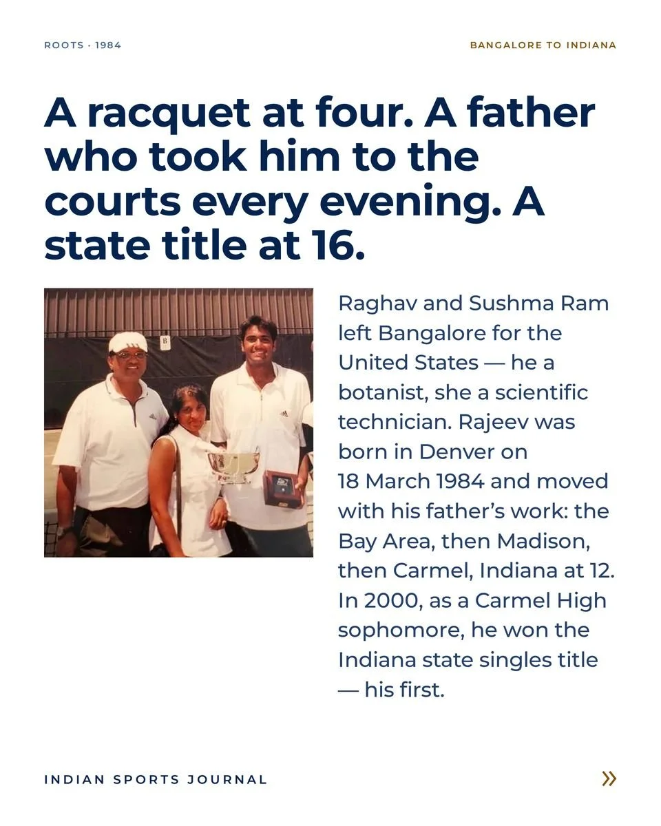 Slide 2 of 14: A racquet at four. A father who took him to the courts every evening. A state title at 16.