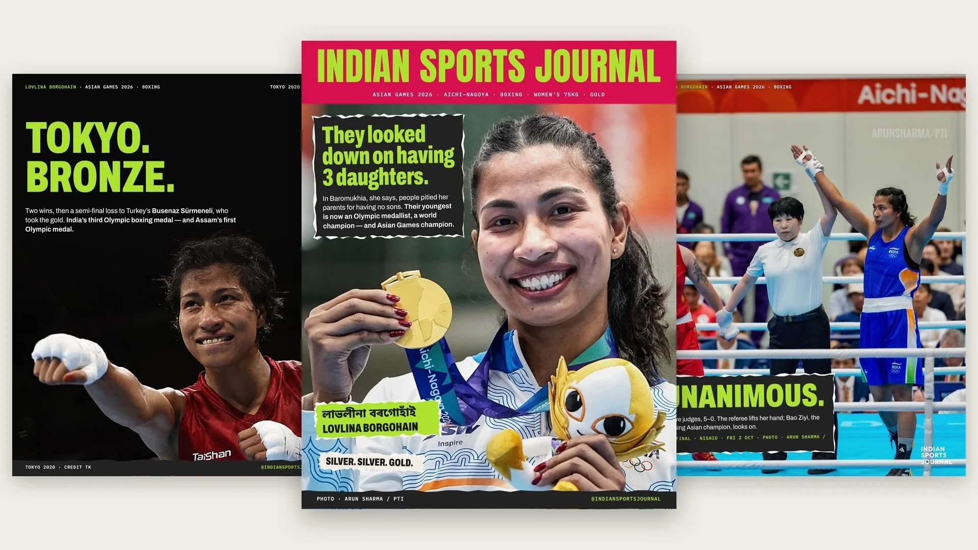Three slides from ISJ's Asian Games profile of Lovlina Borgohain