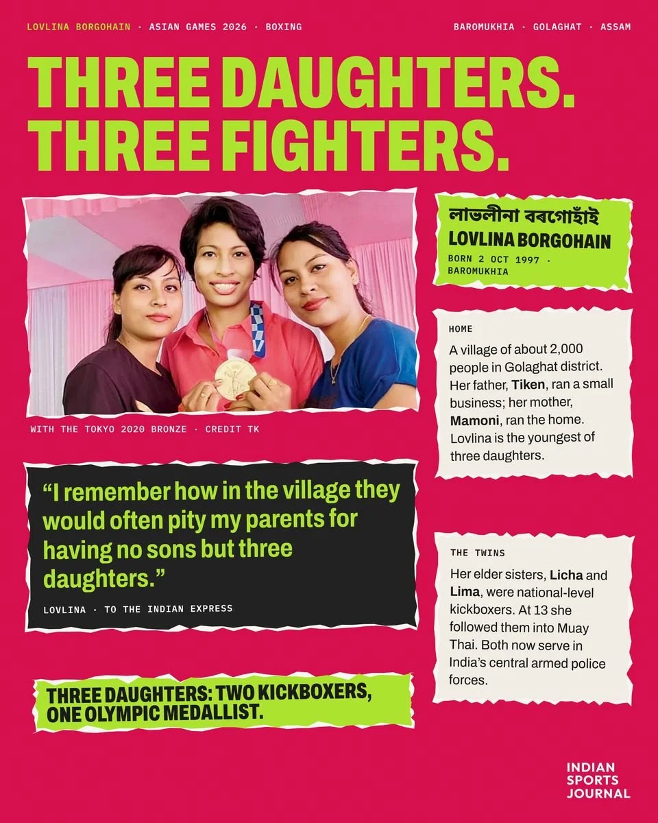 ISJ slide: Lovlina Borgohain with her twin sisters Licha and Lima and her Tokyo bronze medal