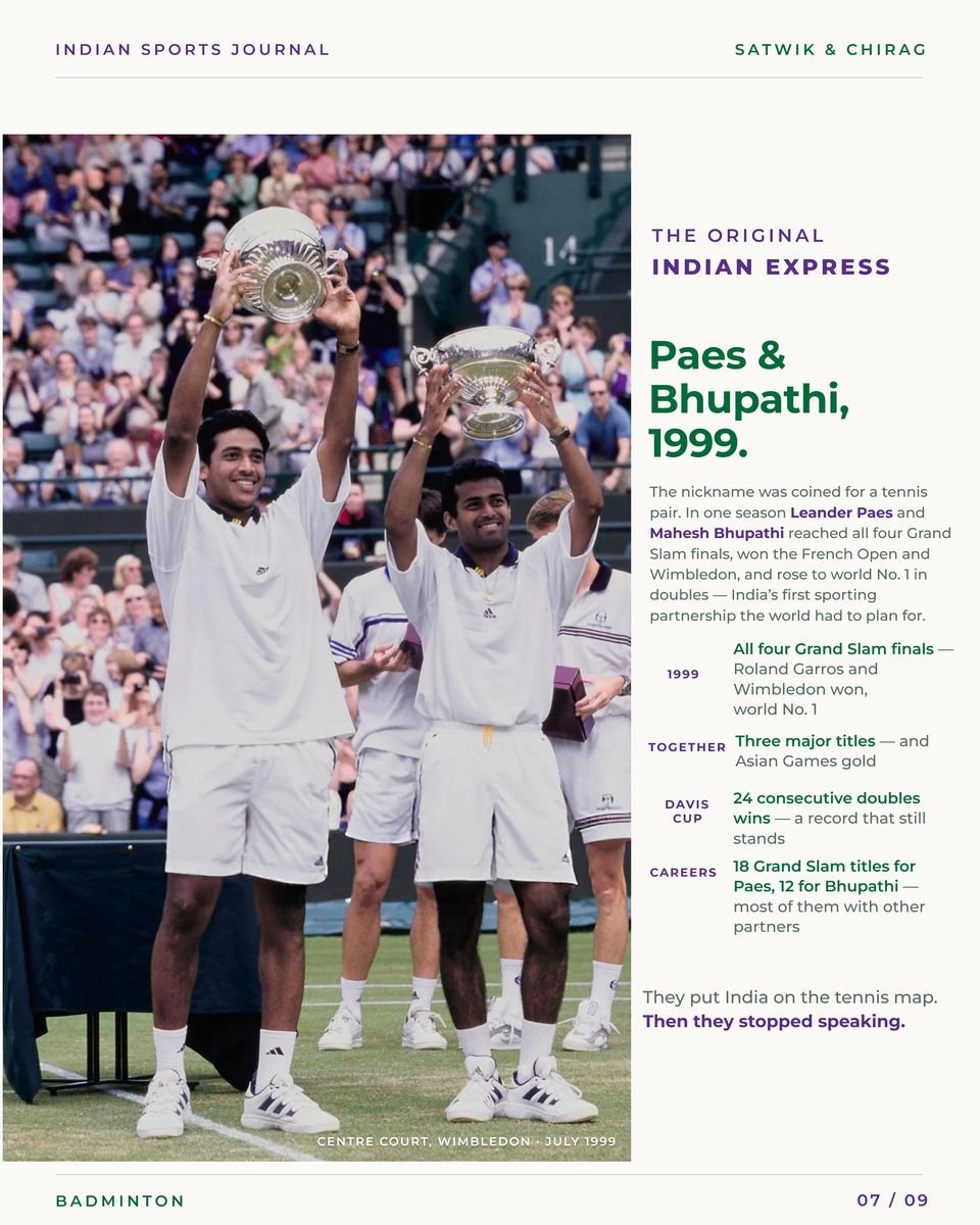 Slide 7 of 9: The original Indian Express: Paes and Bhupathi, 1999.