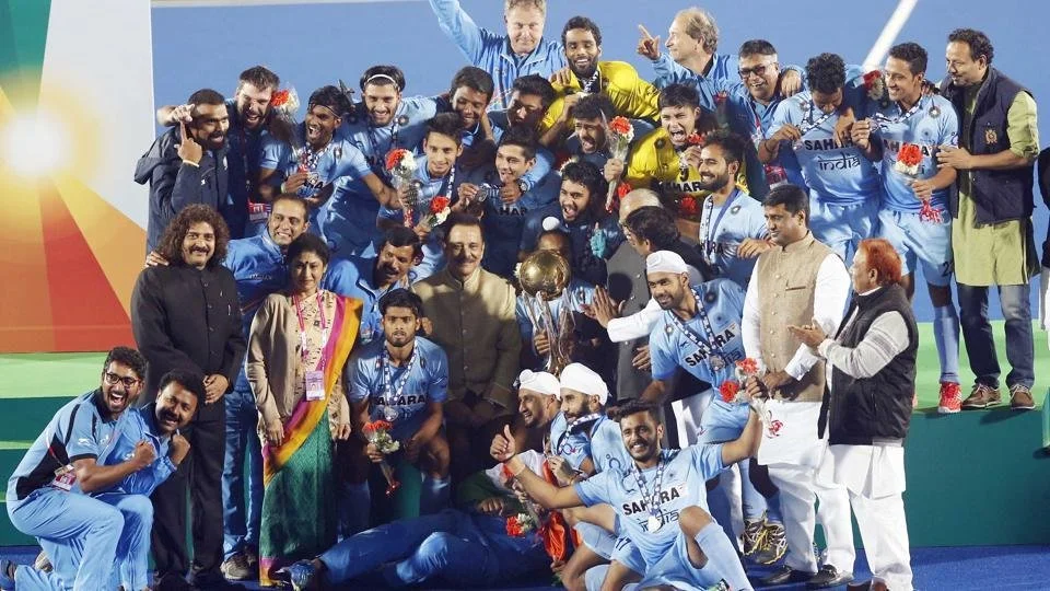 India's junior team celebrates the 2016 Junior World Cup win in Lucknow
