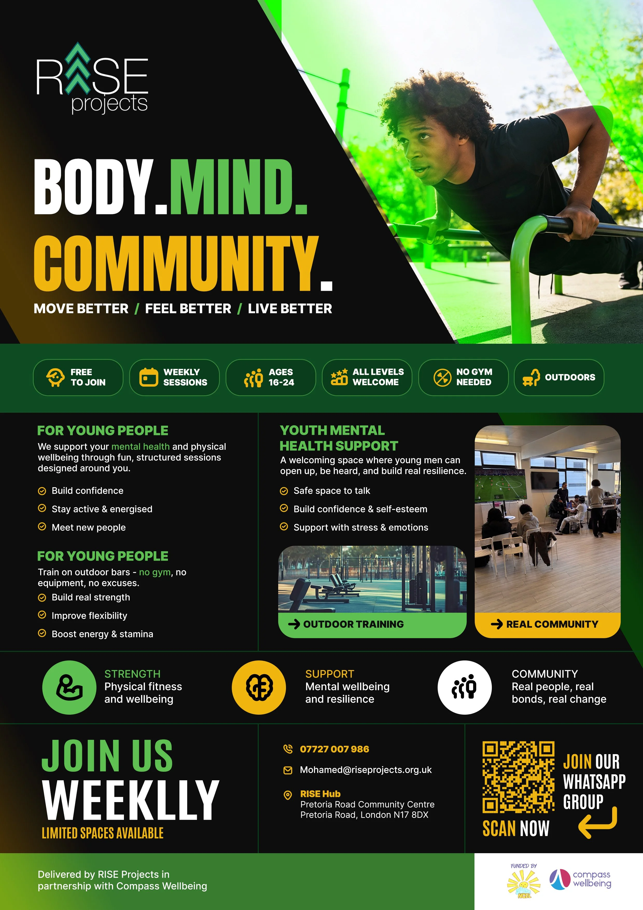 RISE Projects Body Mind Community youth wellbeing programme flyer