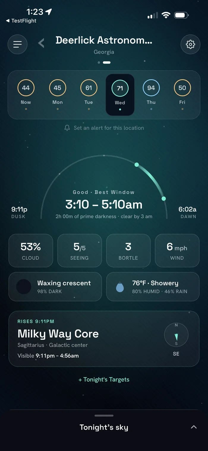 A fair night — the UI shifts to amber