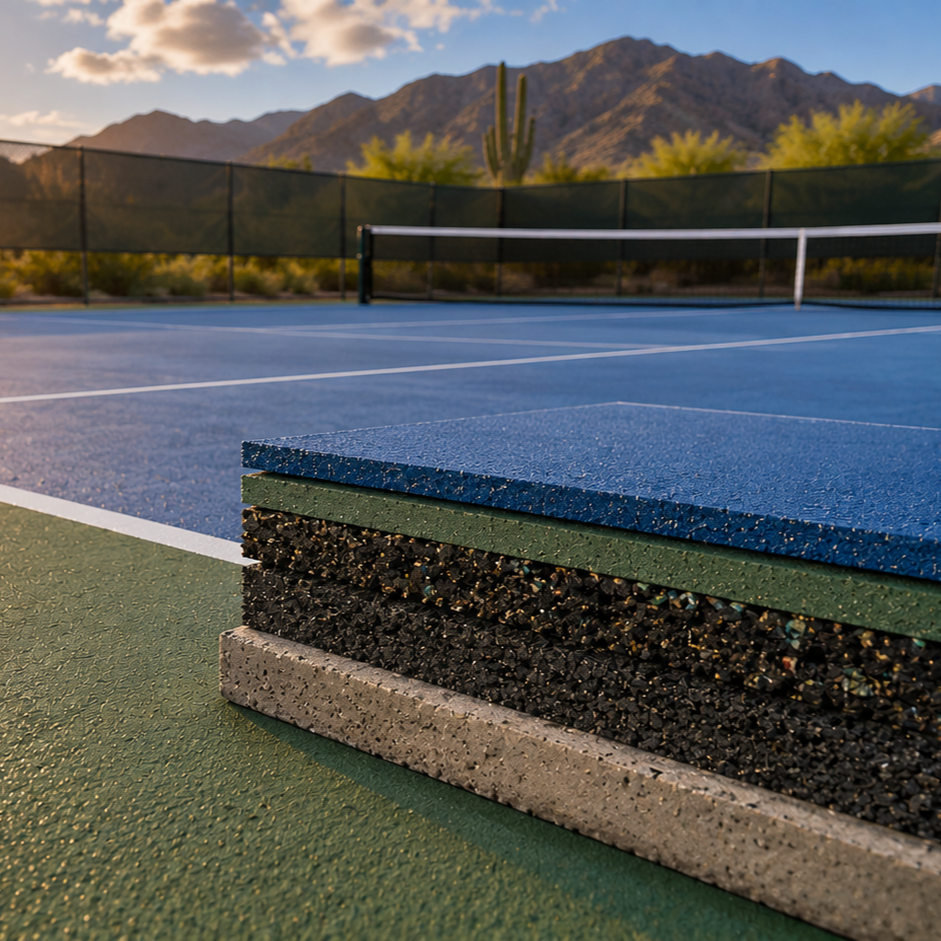 tennis court surface comparison in blistering Arizona heat