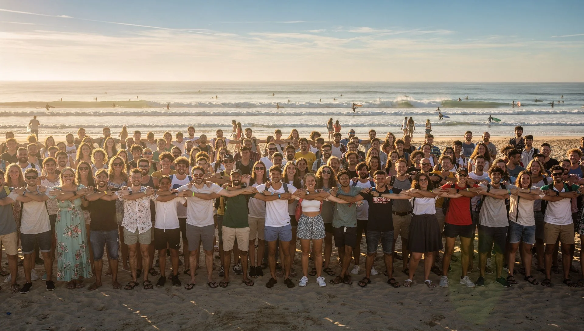 BAI Alumni gathered on the beach at a Summer School programme