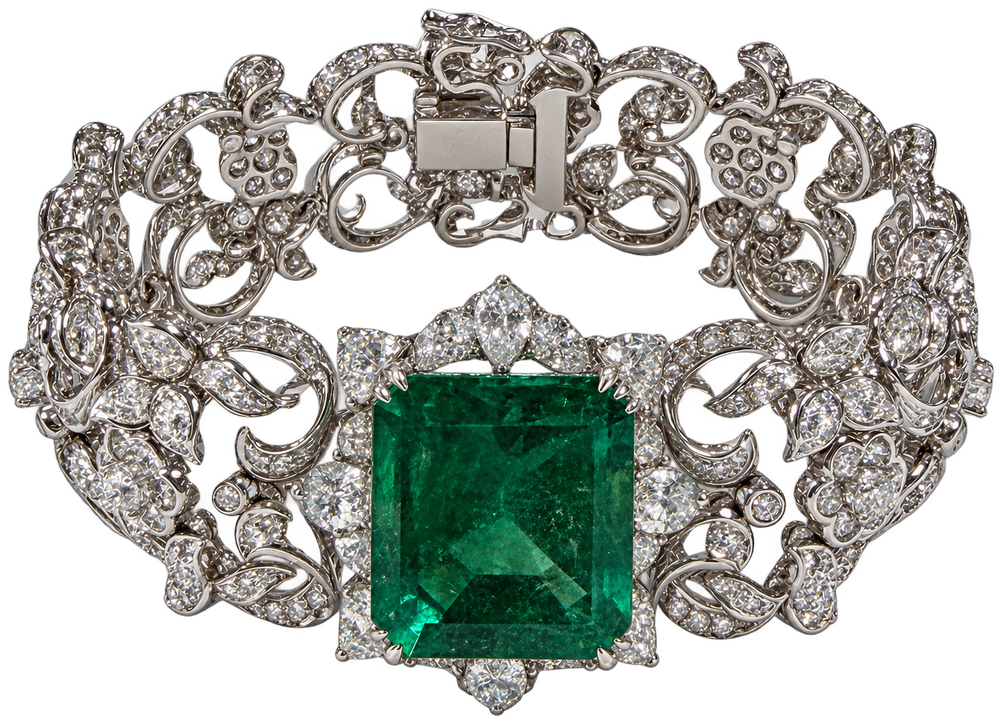 Statement bracelet with a step-cut emerald centerpiece, IMP26-059