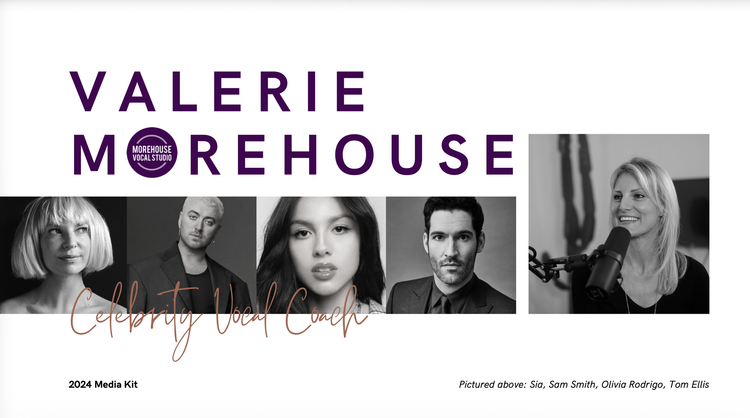 Valerie Morehouse celebrity vocal coach press kit cover and overview