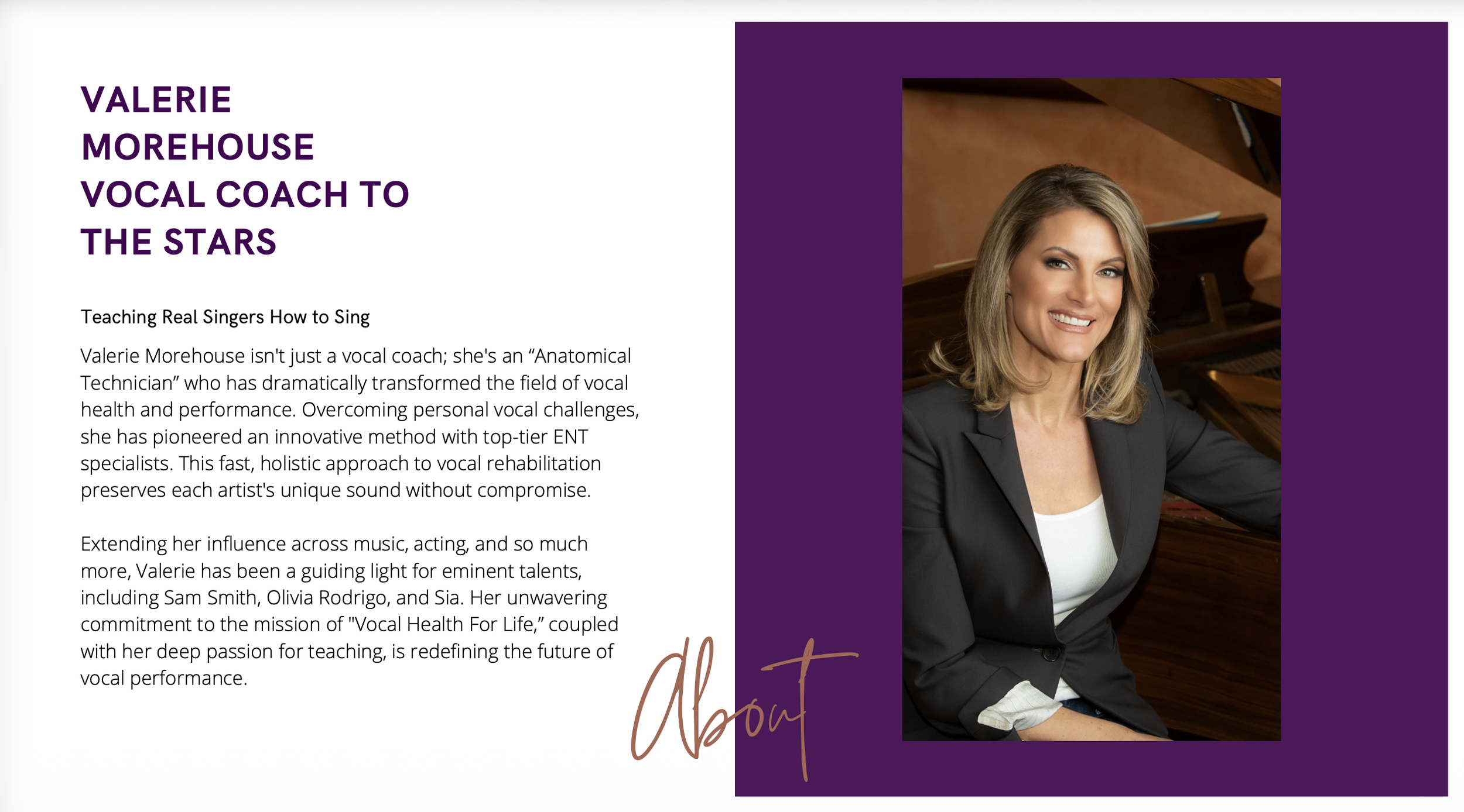 Valerie Morehouse vocal coaching services and press details