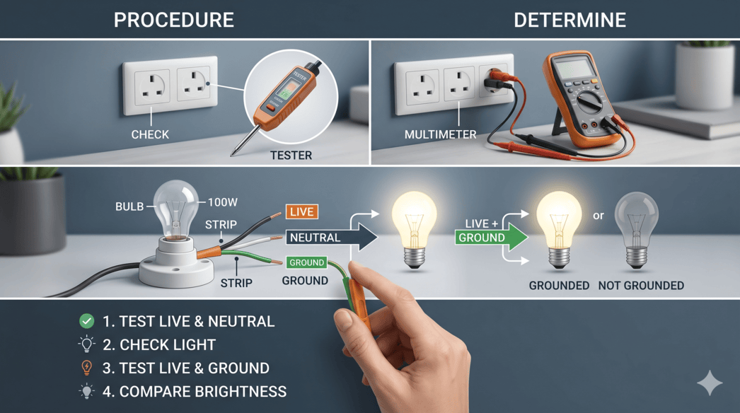 How to determine if electrical grounding is present — circuit tester test steps explained by Kato Electrical Vancouver
