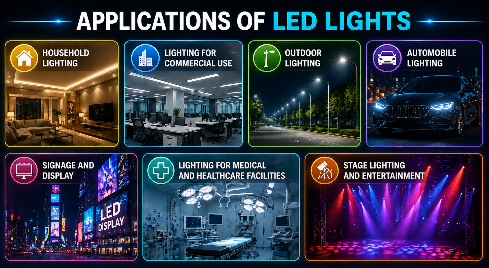 Applications of LED lights — residential, commercial, outdoor, automotive, medical and entertainment uses — Kato Electrical Vancouver