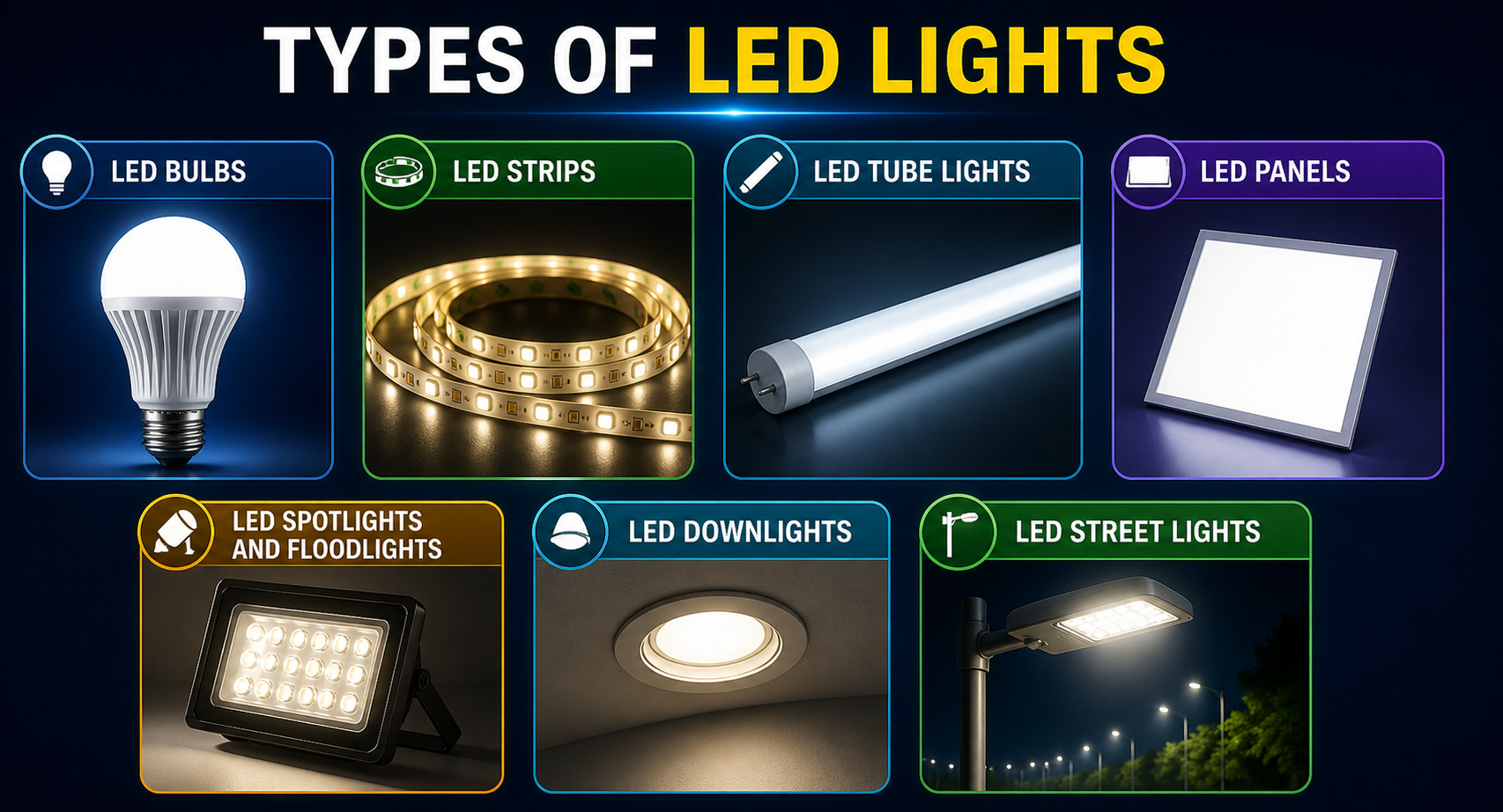 Types of LED lights — bulbs, strips, panels, tubes, downlights, spotlights and more — Kato Electrical Vancouver