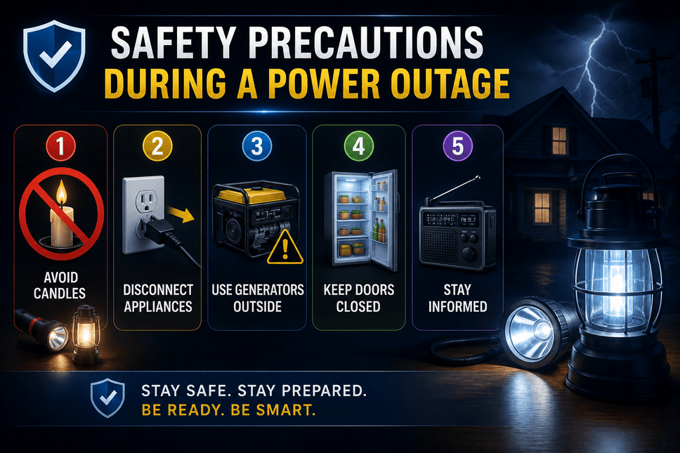 Safety precautions during a power outage in Squamish BC — lighting, generators, appliances and food safety guide by Kato Electrical