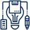 A light bulb next to a computer and phone, illustrating innovation in product development and piloting services.