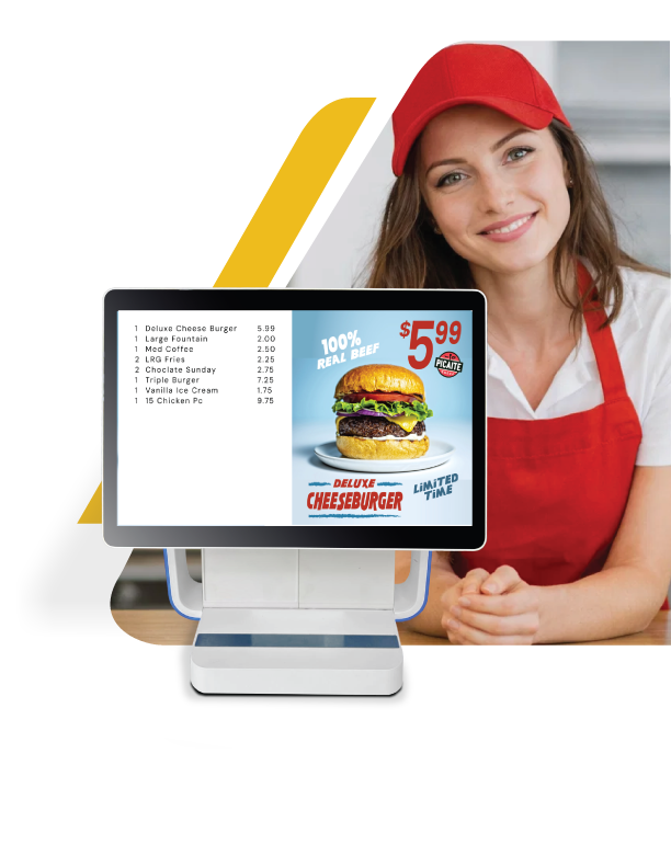 WPOS-06 customer-facing display in a restaurant setting