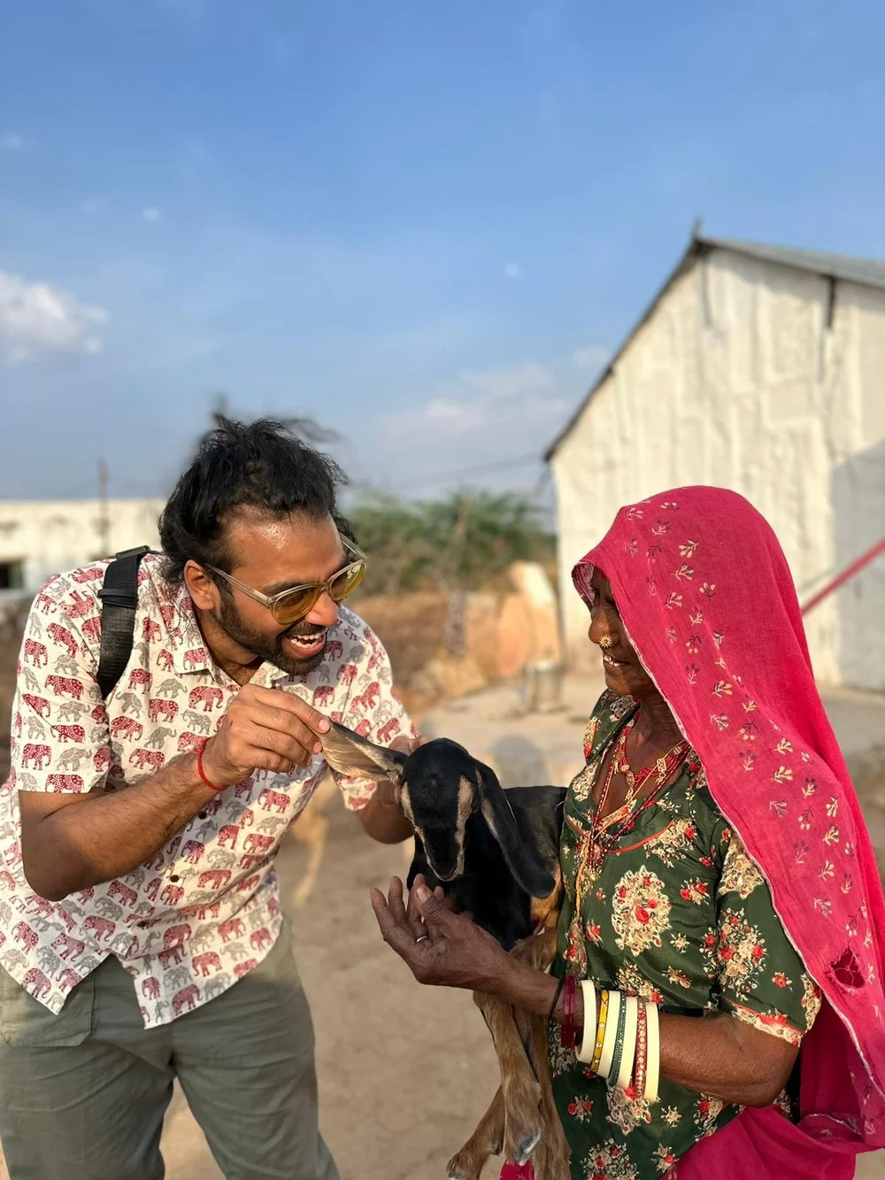 Ashvin with a woman in a Rajasthani village