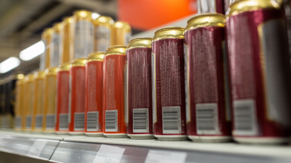 Canned beverages lined up and ready for market
