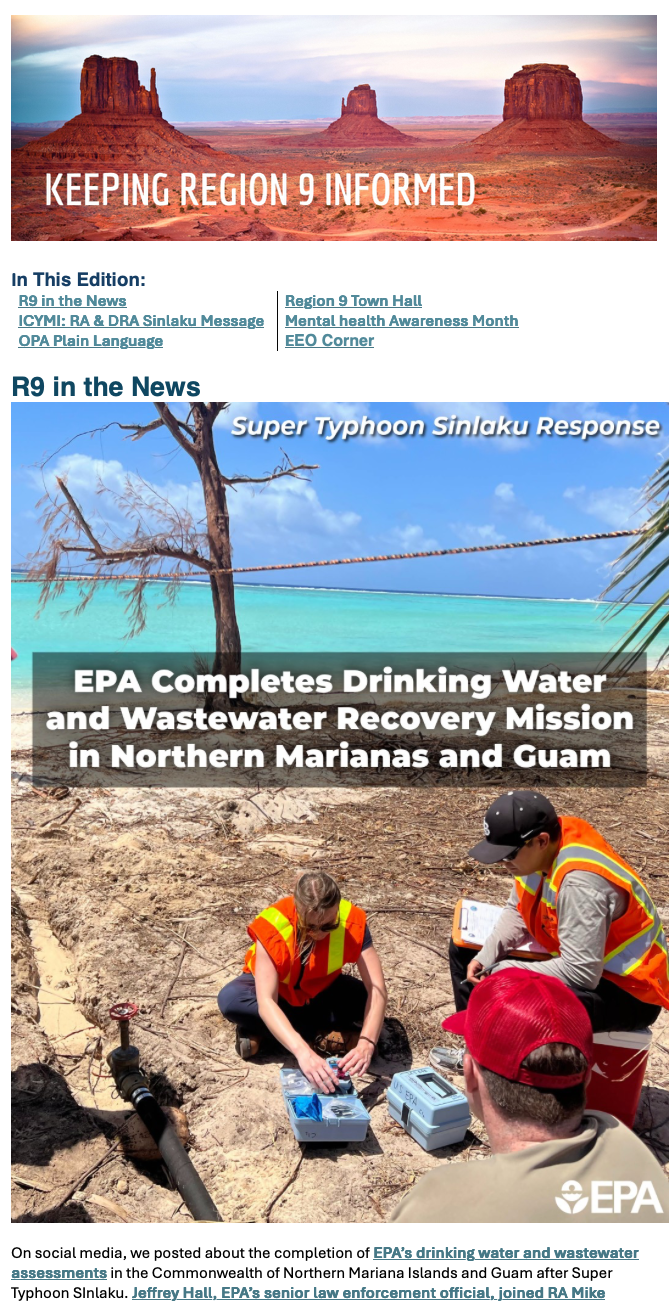 Keeping Region 9 Informed — bi-weekly internal newsletter