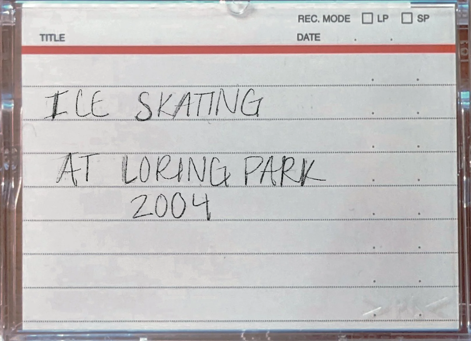 Video8 tape case labeled Ice Skating at Loring Park 2004