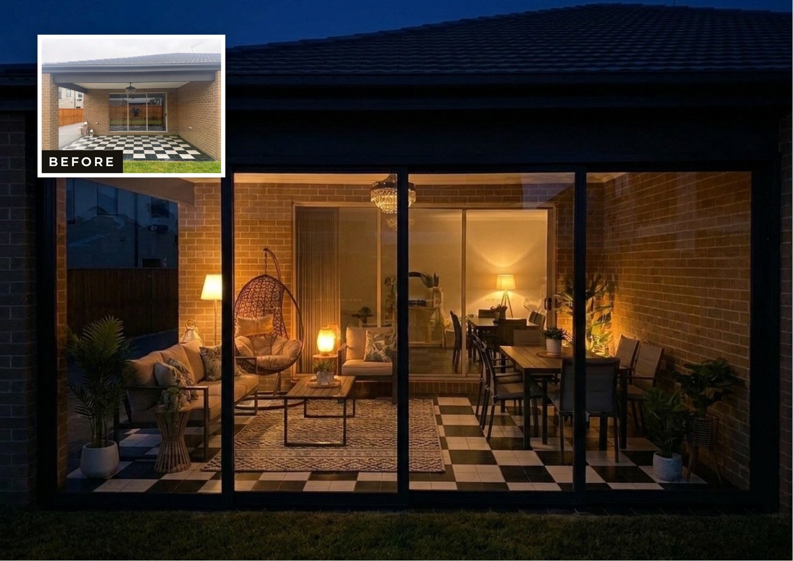 Veranda and outdoor room installed at 102 Bankside St Rowville — before, day and night