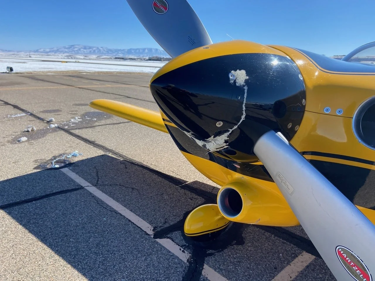 Before rebuild — spinner damage