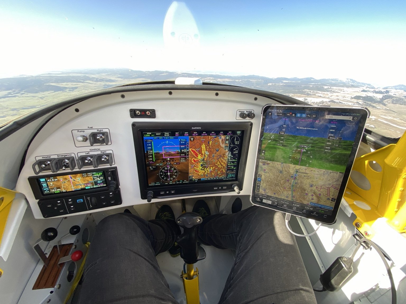 Custom RV-8 panel in flight with centered EFIS
