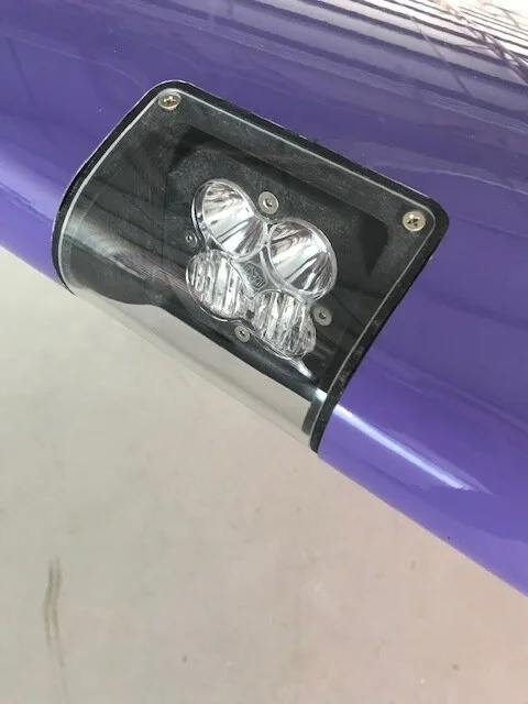 BSR landing light installed in a purple RV wing leading edge