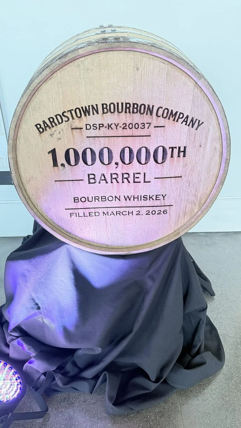 Bardstown Bourbon Company's 1,000,000th barrel, filled March 2, 2026, on display during Kentucky Bourbon Festival.