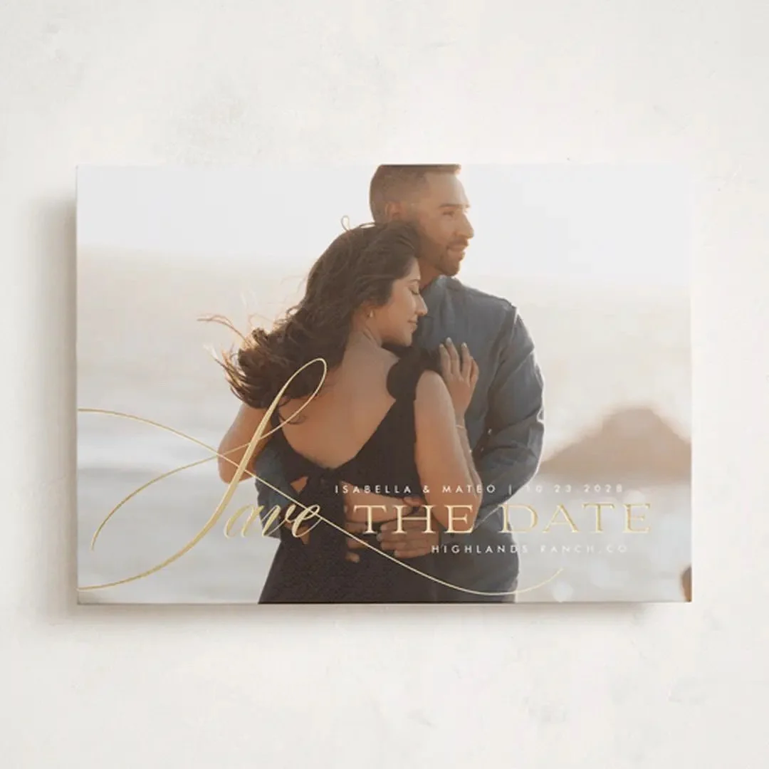 Sway foil-pressed save-the-dates by Design Lotus