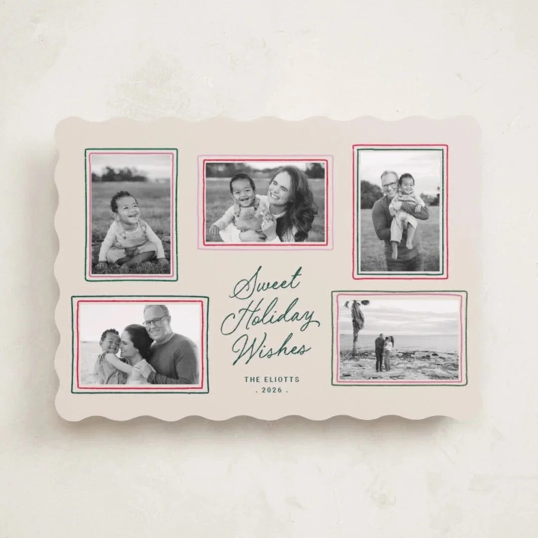 Modern Hand-Drawn Frame Multi-Photo Collage holiday photo cards by Design Lotus