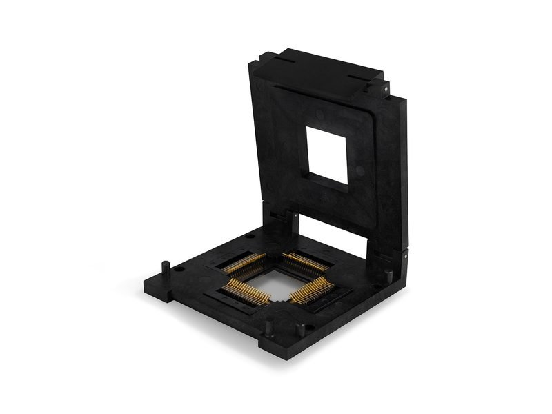Azimuth Electronics 8500-050-72T quad flat package burn-in test socket, lid open