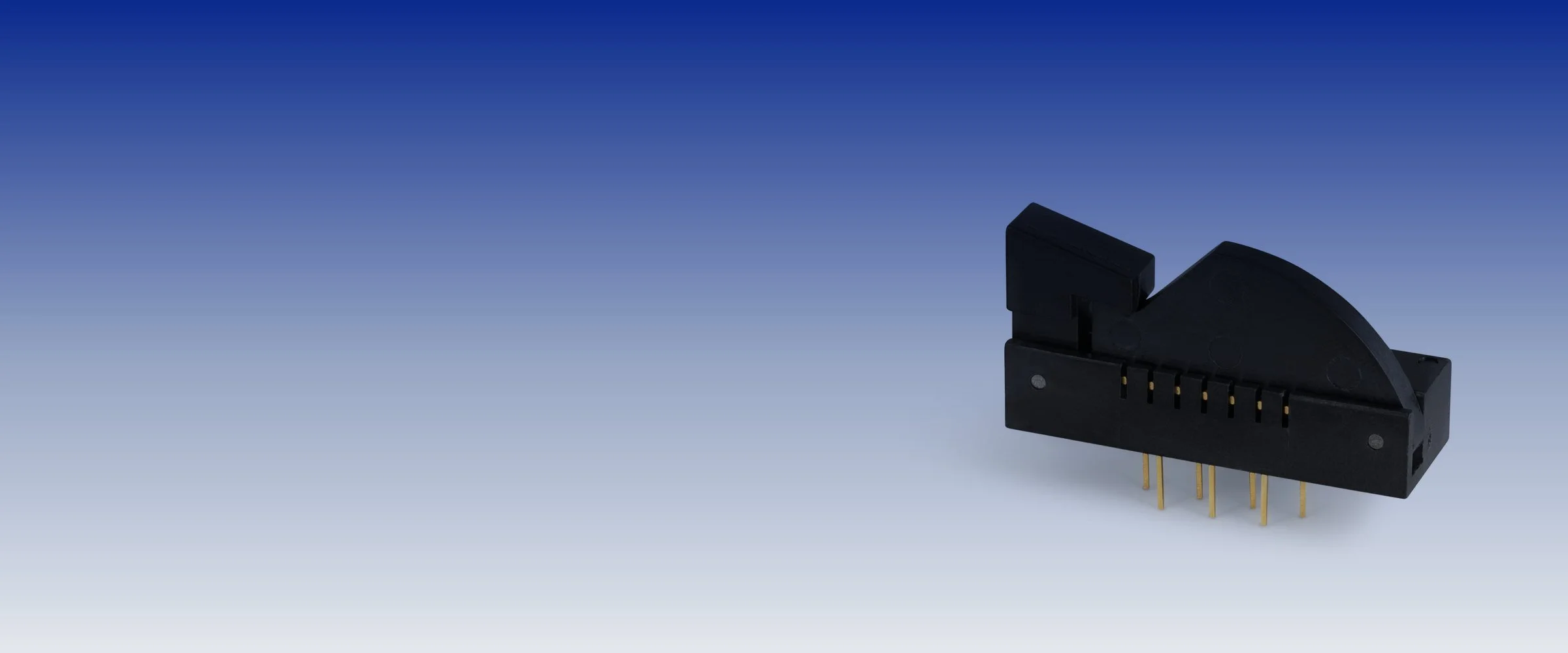 Azimuth Electronics 5253 Series flat package socket, rear view with gold pins