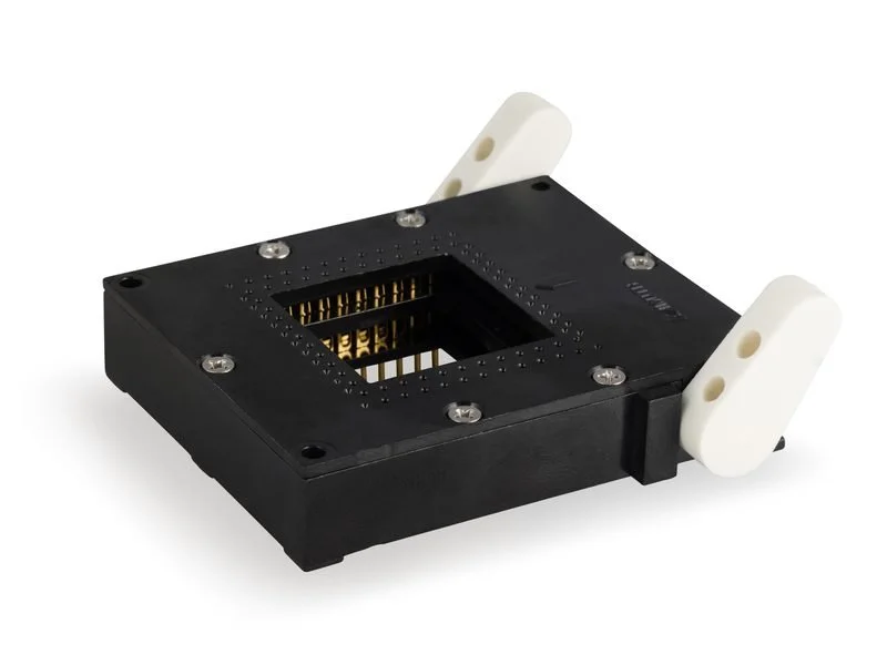 Azimuth Electronics grid array burn-in socket with white cam levers