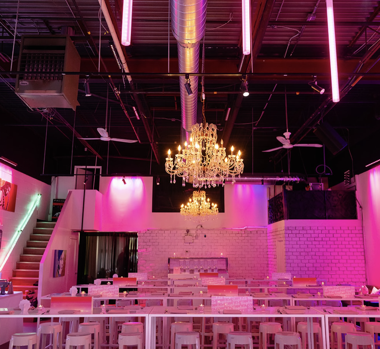 Holiday party setup at The Factory Lounge