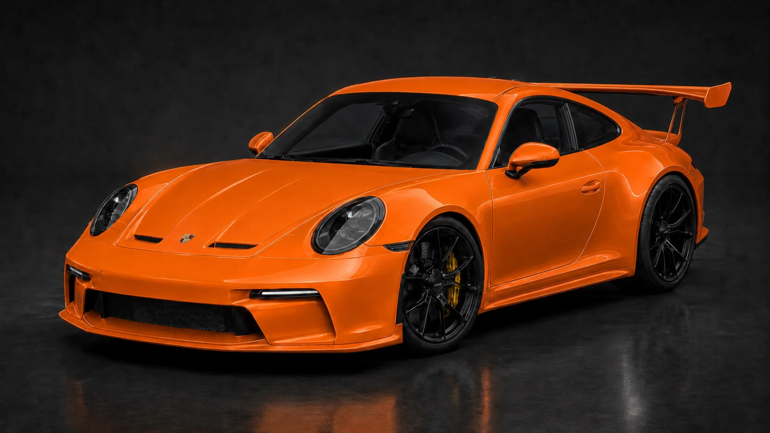 Full body paint protection film coverage shown in orange on a Porsche 911 GT3 — every painted panel protected. Autoproject NZ, Hamilton.