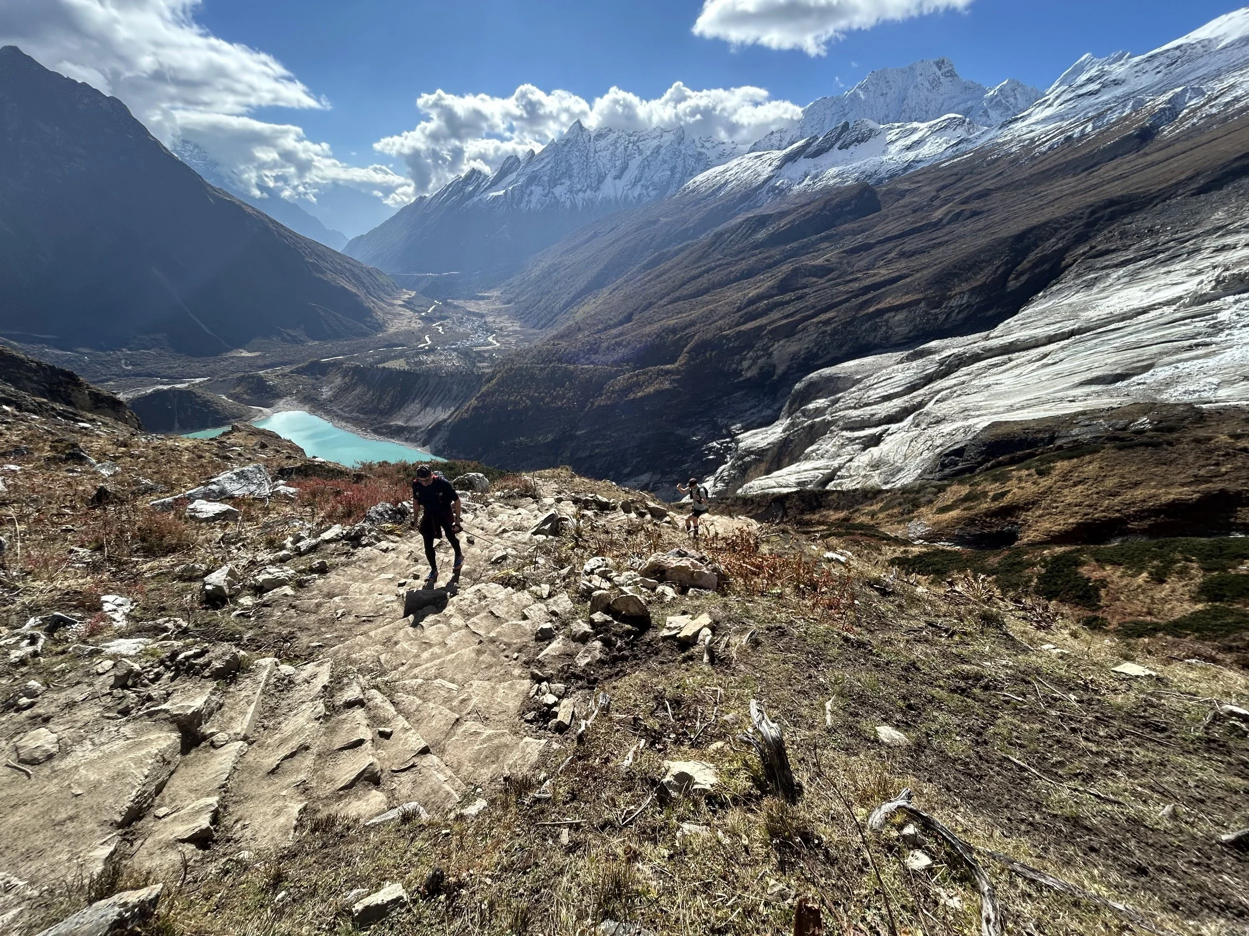 Trail running near Manaslu the eighth highest mountain in the world Nepal