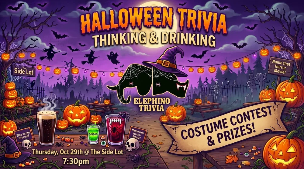 Halloween Elephino Trivia with costume contest and prizes, Thursday October 29 at The Side Lot