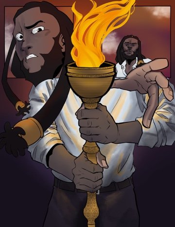 Drew holding Demeter's Torch, comic art by Bryson Boutte